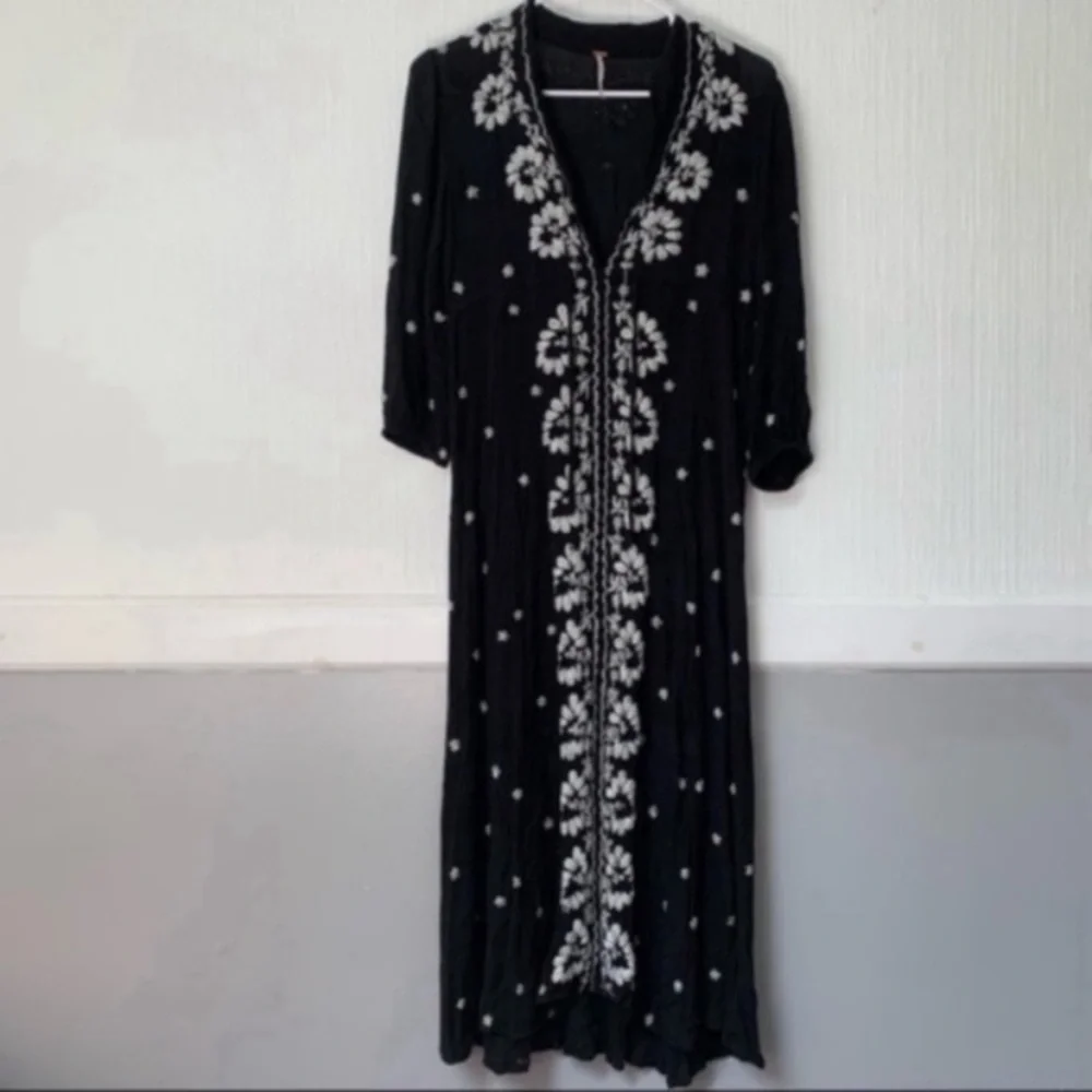 Free People Dress Fable Embroidered Maxi in Black